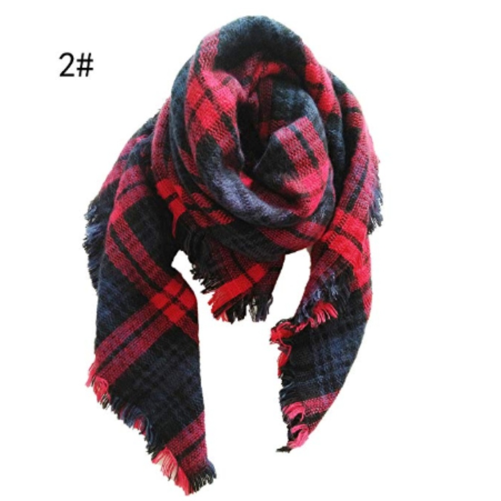 ONE LEFT! Plaid Bold Color Oversize Blanket Scarf - Picture 2 of 3